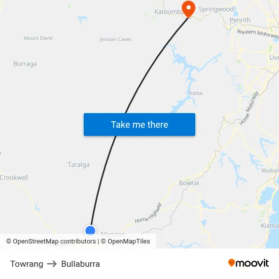Towrang to Bullaburra map