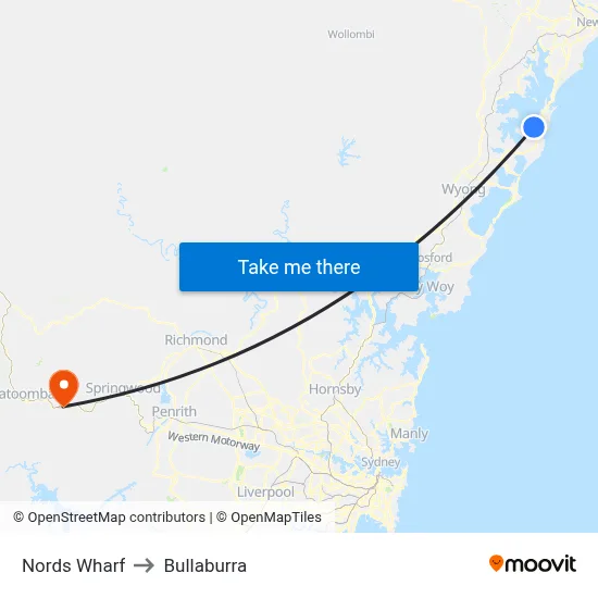 Nords Wharf to Bullaburra map