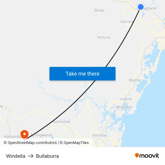 Windella to Bullaburra map