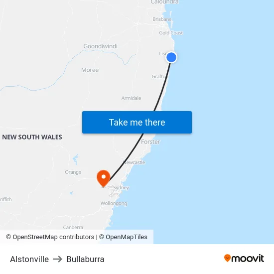 Alstonville to Bullaburra map