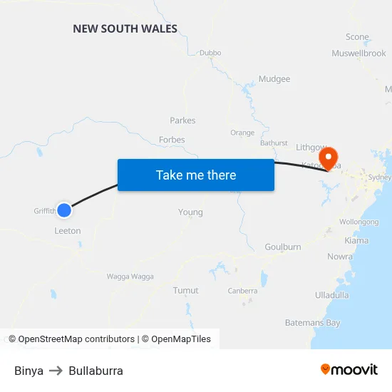 Binya to Bullaburra map