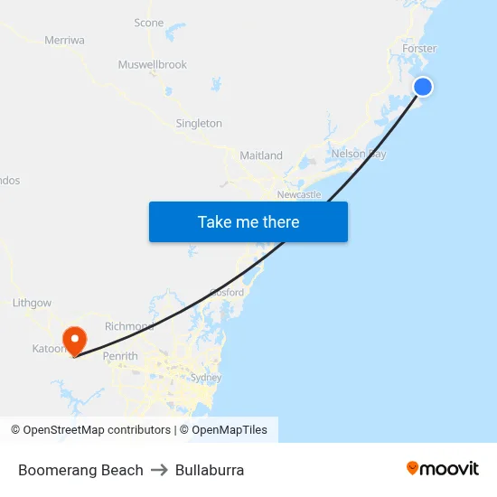 Boomerang Beach to Bullaburra map