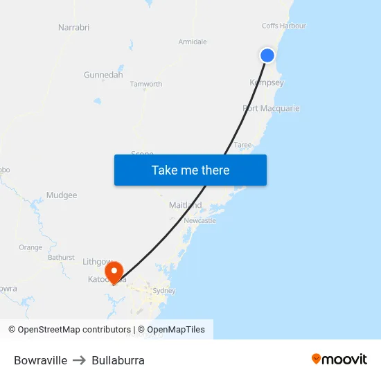 Bowraville to Bullaburra map