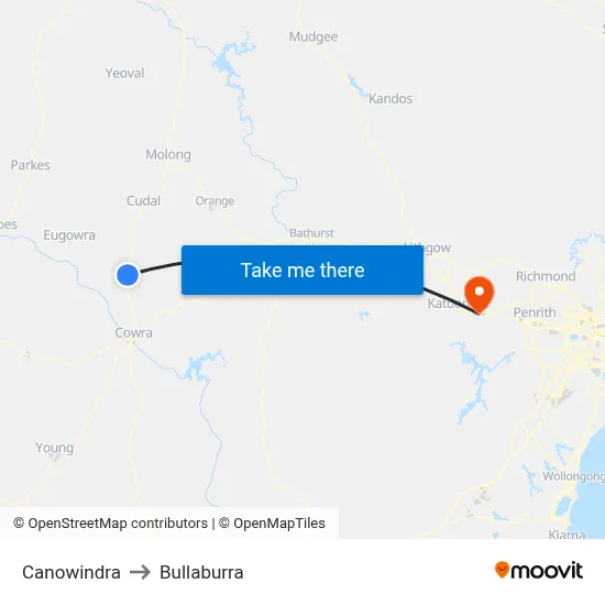 Canowindra to Bullaburra map