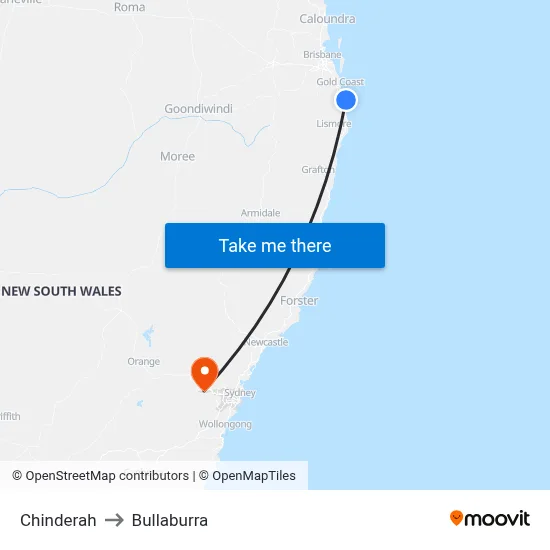 Chinderah to Bullaburra map