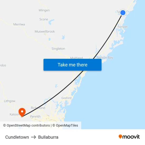 Cundletown to Bullaburra map