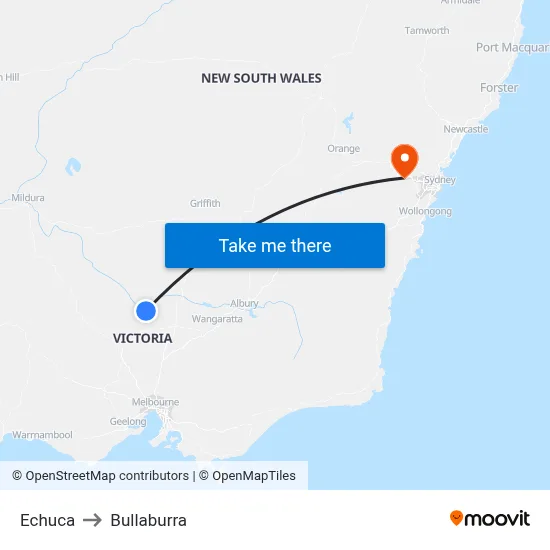 Echuca to Bullaburra map