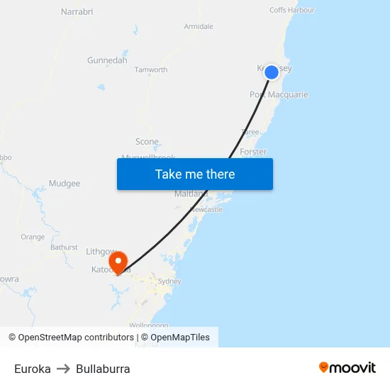 Euroka to Bullaburra map