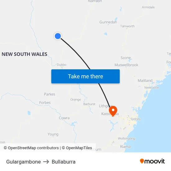 Gulargambone to Bullaburra map
