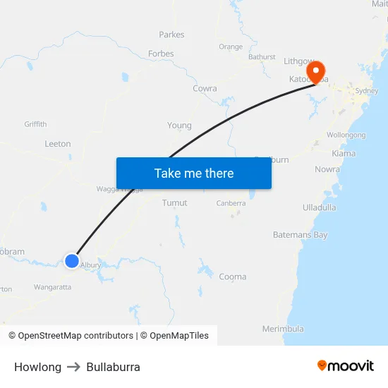 Howlong to Bullaburra map