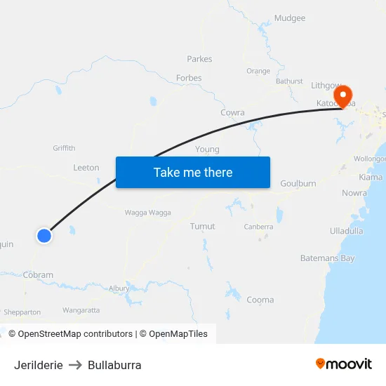 Jerilderie to Bullaburra map