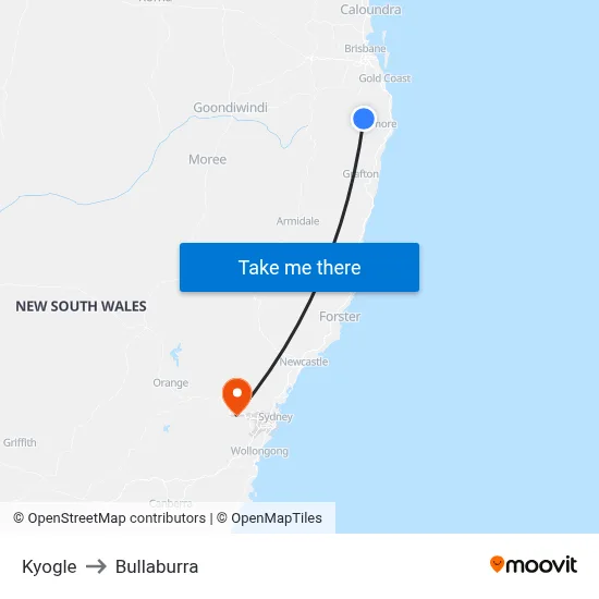Kyogle to Bullaburra map