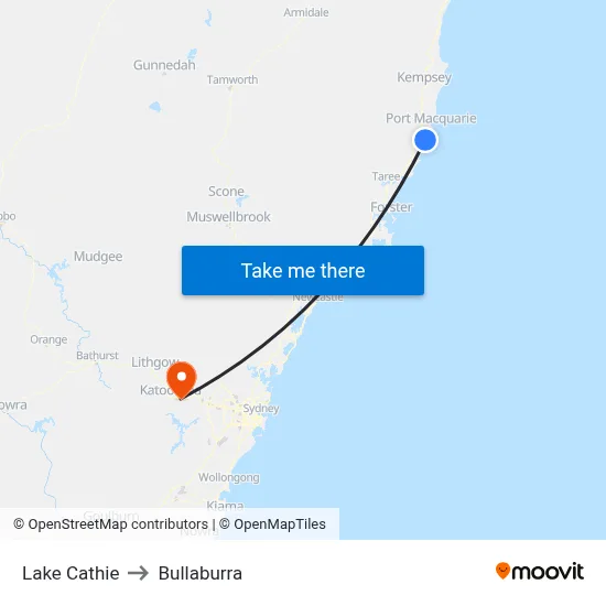 Lake Cathie to Bullaburra map