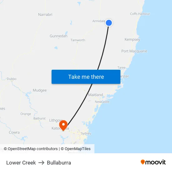 Lower Creek to Bullaburra map