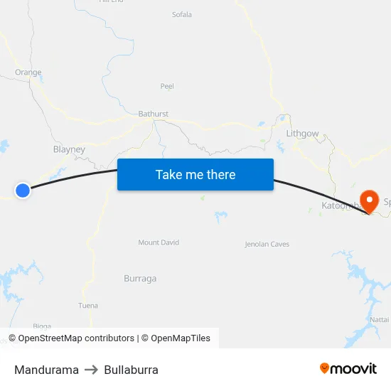 Mandurama to Bullaburra map