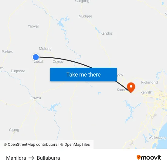 Manildra to Bullaburra map