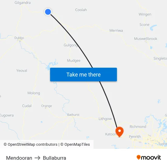 Mendooran to Bullaburra map