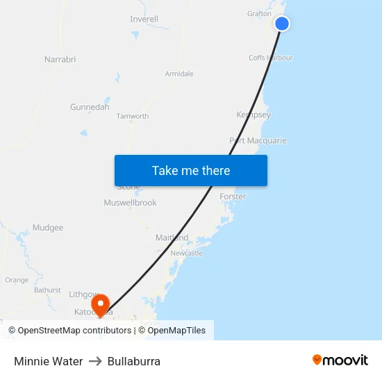 Minnie Water to Bullaburra map
