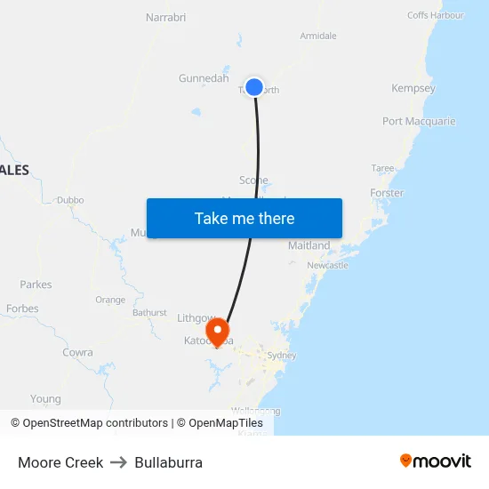 Moore Creek to Bullaburra map