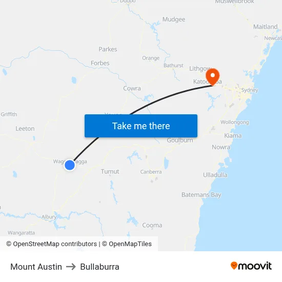 Mount Austin to Bullaburra map