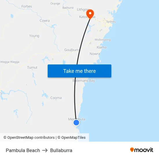 Pambula Beach to Bullaburra map