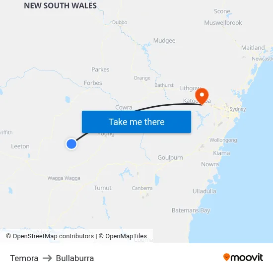 Temora to Bullaburra map