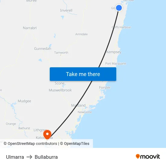 Ulmarra to Bullaburra map