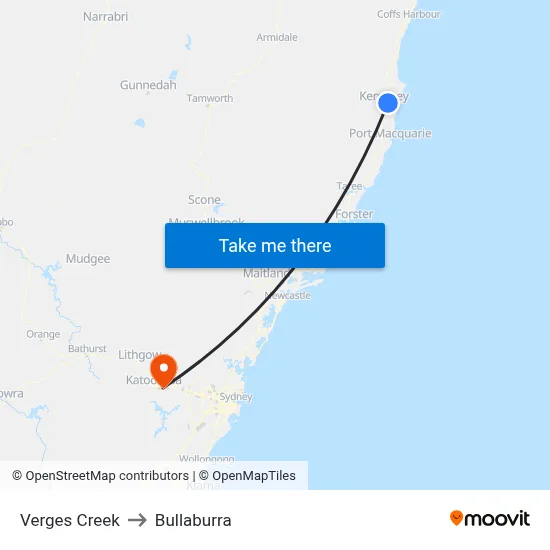 Verges Creek to Bullaburra map