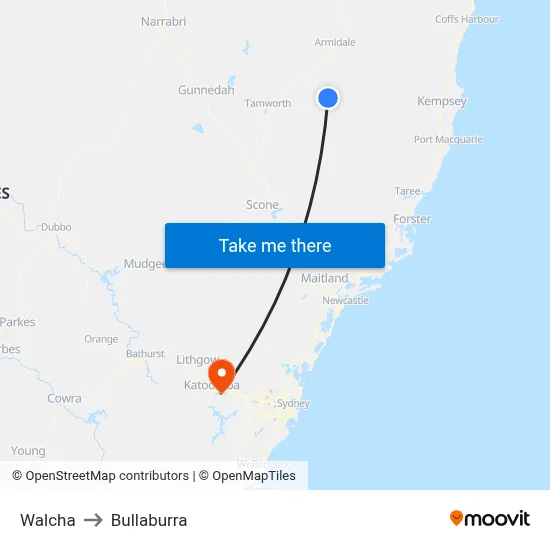 Walcha to Bullaburra map