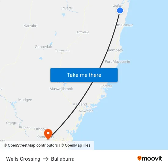 Wells Crossing to Bullaburra map