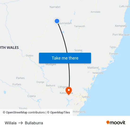 Willala to Bullaburra map