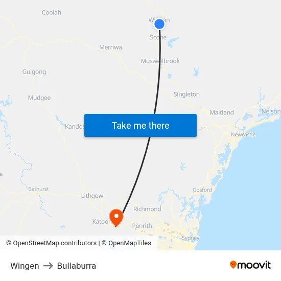 Wingen to Bullaburra map