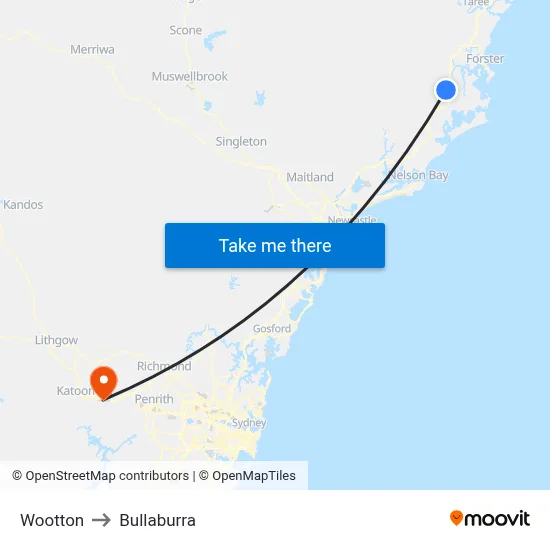 Wootton to Bullaburra map