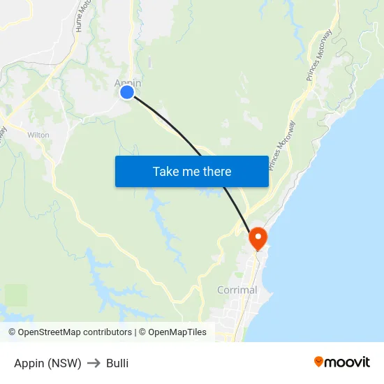 Appin (NSW) to Bulli map