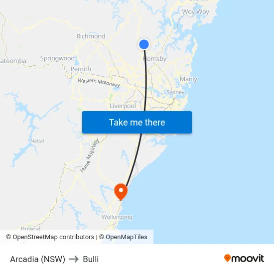 Arcadia (NSW) to Bulli map