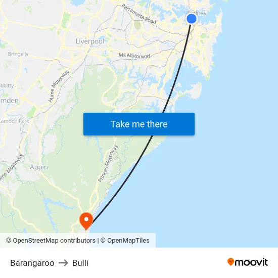 Barangaroo to Bulli map