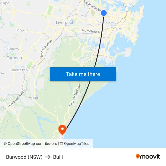 Burwood (NSW) to Bulli map