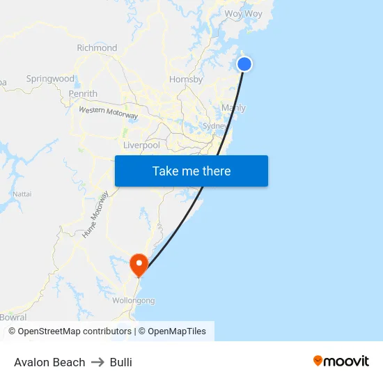 Avalon Beach to Bulli map