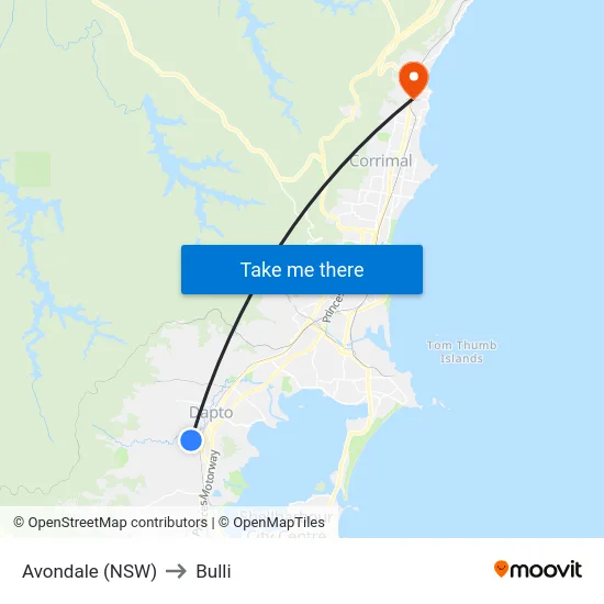 Avondale (NSW) to Bulli map