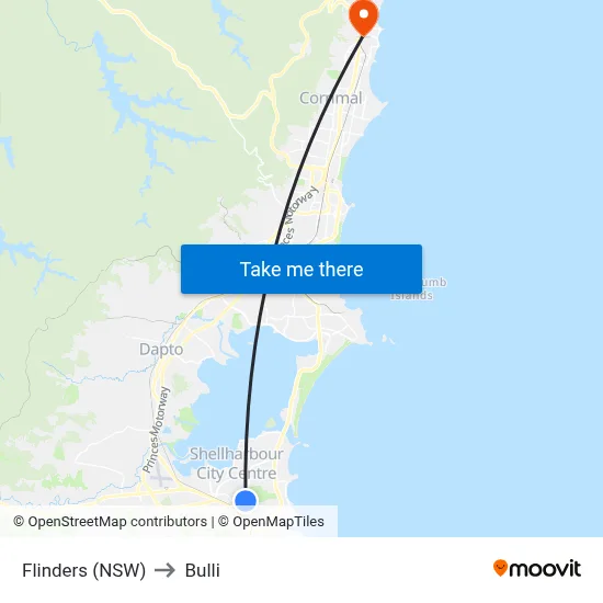 Flinders (NSW) to Bulli map