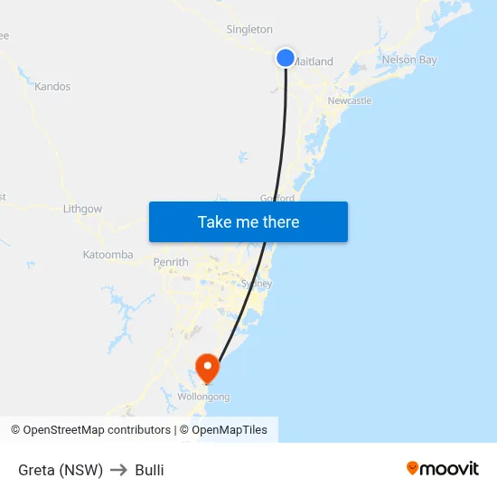 Greta (NSW) to Bulli map