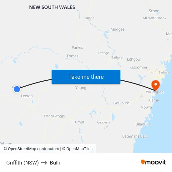 Griffith (NSW) to Bulli map