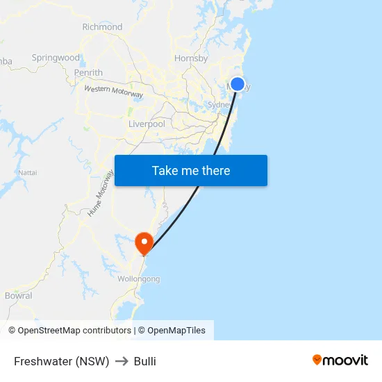 Freshwater (NSW) to Bulli map