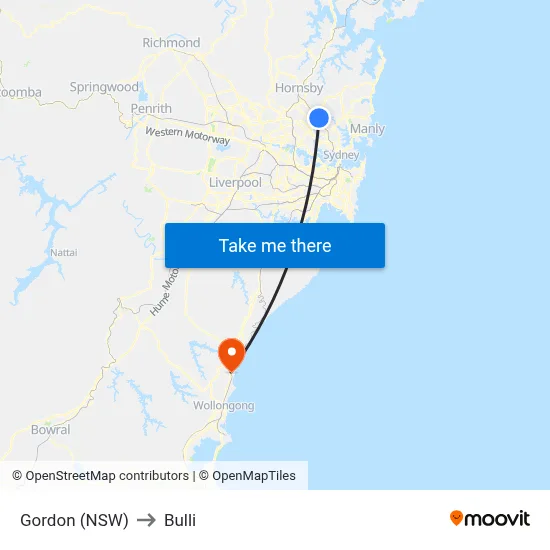 Gordon (NSW) to Bulli map