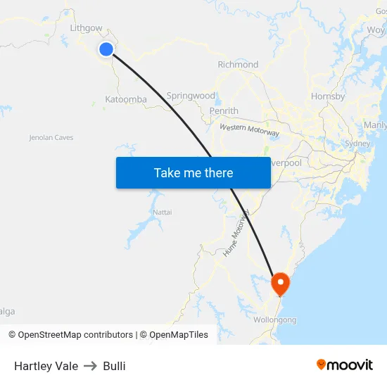 Hartley Vale to Bulli map