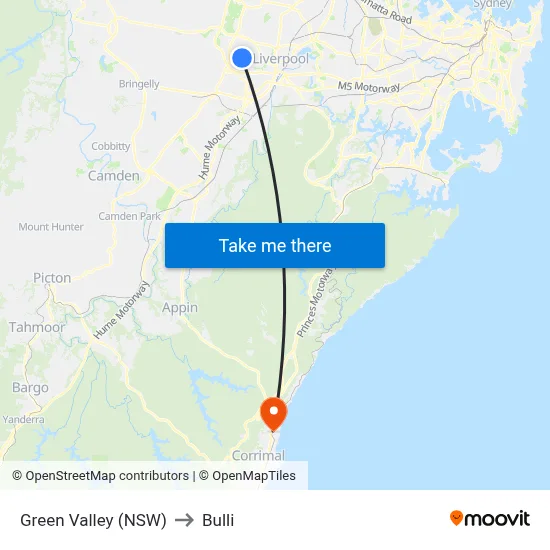 Green Valley (NSW) to Bulli map