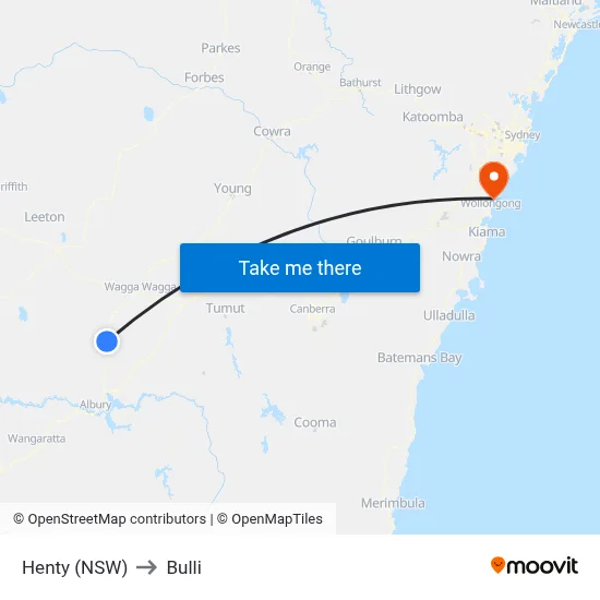 Henty (NSW) to Bulli map