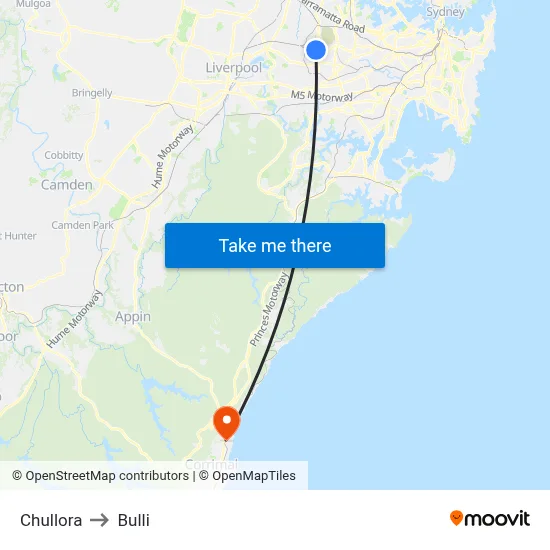 Chullora to Bulli map