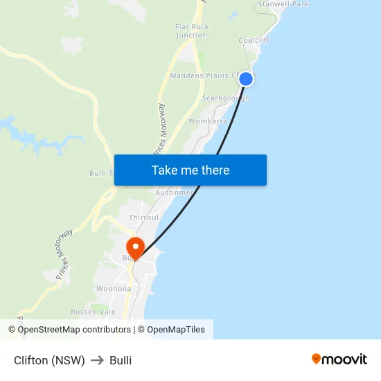 Clifton (NSW) to Bulli map