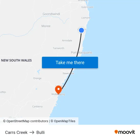 Carrs Creek to Bulli map